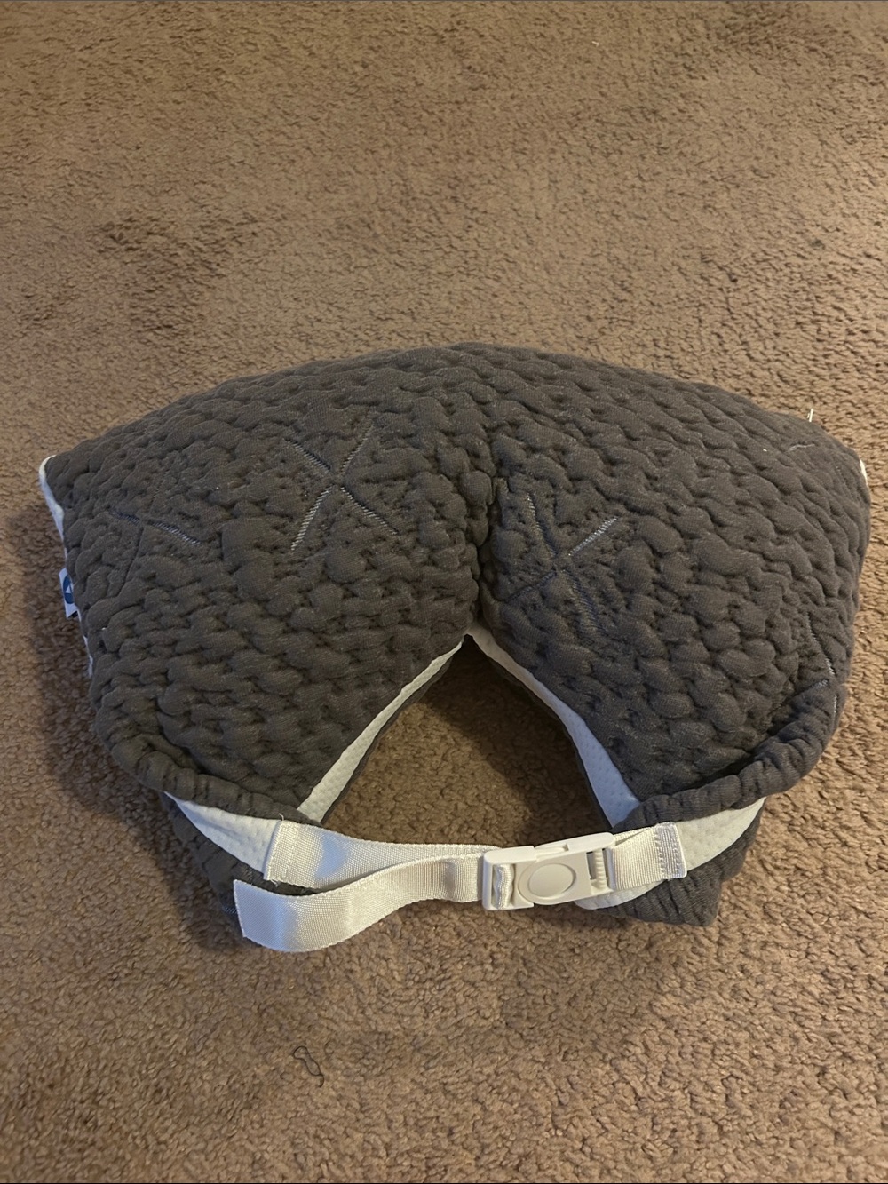 Supportive Gray Travel Neck Pillow with Adjustable Strap